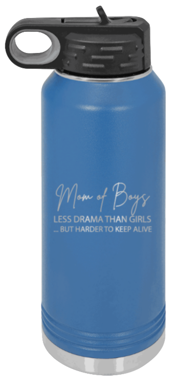 Mom of Boys - 32oz Water Bottle Laser Engraved- Royal Blue