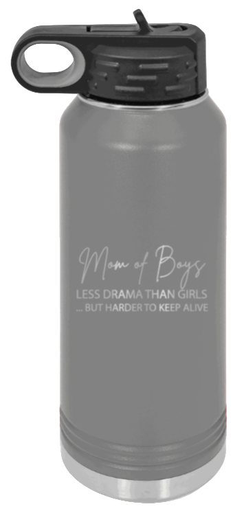 Mom of Boys - 32oz Water Bottle Laser Engraved- Dark Grey