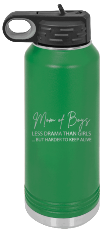 Mom of Boys - 32oz Water Bottle Laser Engraved- Green