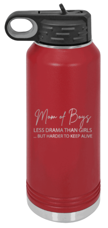 Mom of Boys - 32oz Water Bottle Laser Engraved- Maroon