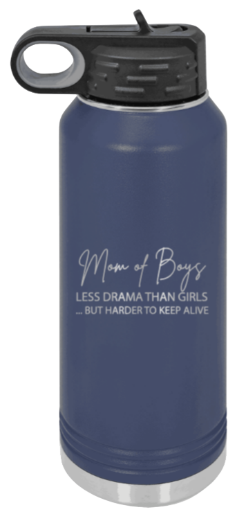 Mom of Boys - 32oz Water Bottle Laser Engraved- Navy
