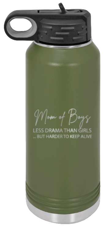 Mom of Boys - 32oz Water Bottle Laser Engraved- Olive