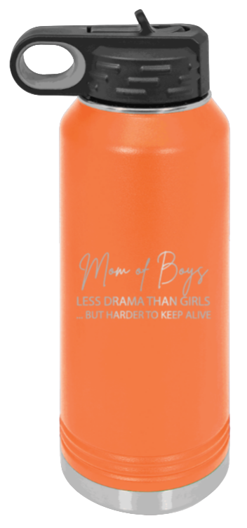 Mom of Boys - 32oz Water Bottle Laser Engraved- Orange