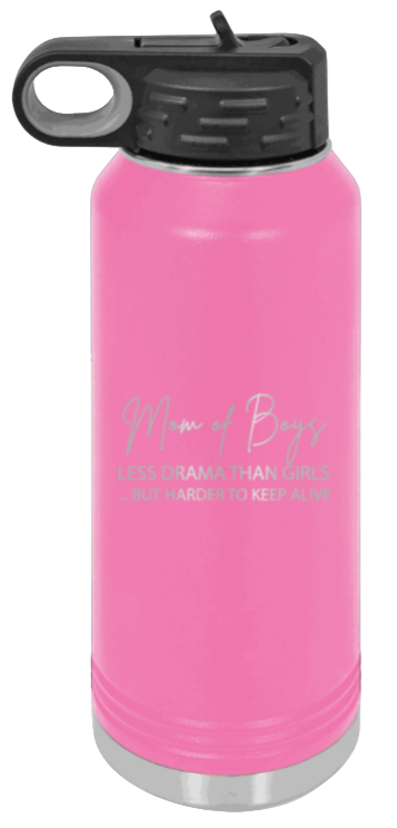 Mom of Boys - 32oz Water Bottle Laser Engraved- Pink