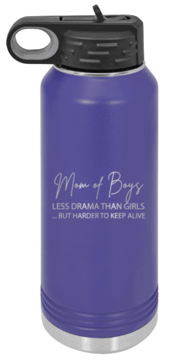 Mom of Boys - 32oz Water Bottle Laser Engraved- Purple