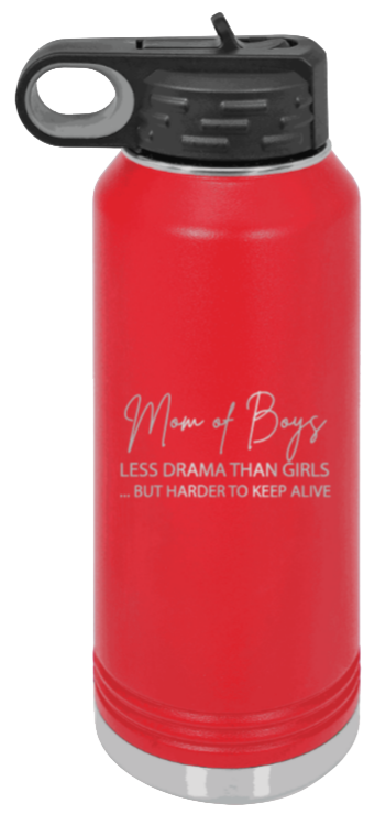 Mom of Boys - 32oz Water Bottle Laser Engraved- Red