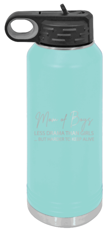 Mom of Boys - 32oz Water Bottle Laser Engraved- Teal