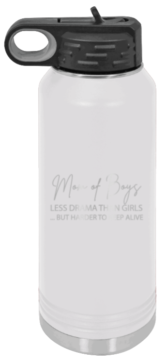 Mom of Boys - 32oz Water Bottle Laser Engraved- White
