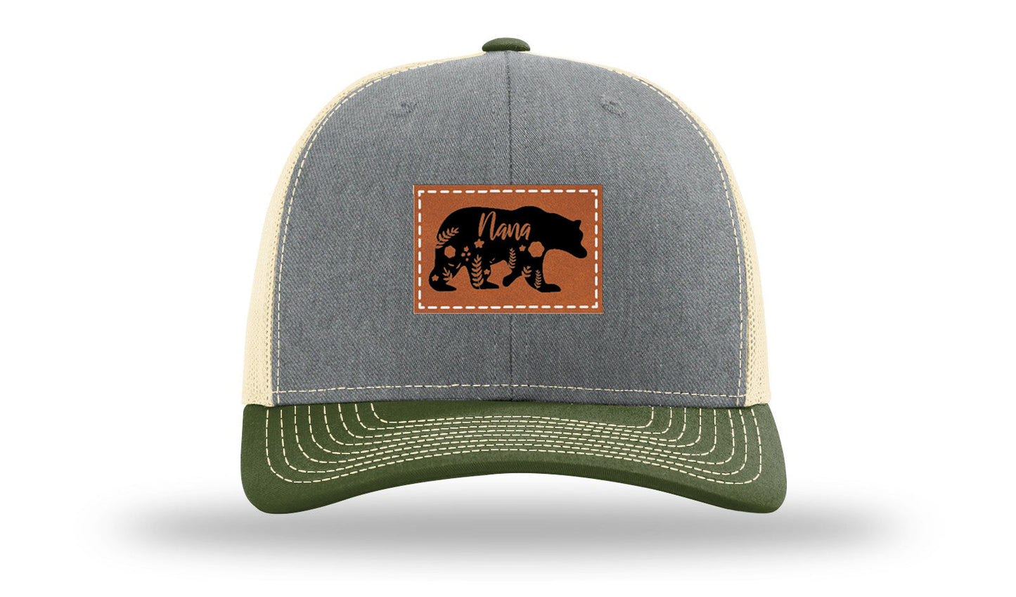 Mama Bear Floral Leather Patch Richardson 112 Hat