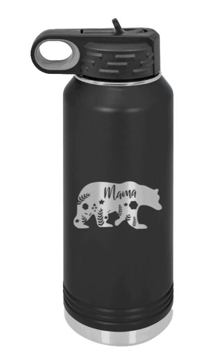 Mama Bear Floral - 32oz Water Bottle Laser Engraved- Black