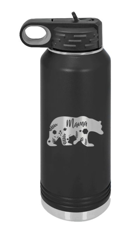 Mama Bear Floral - 32oz Water Bottle Laser Engraved- Black