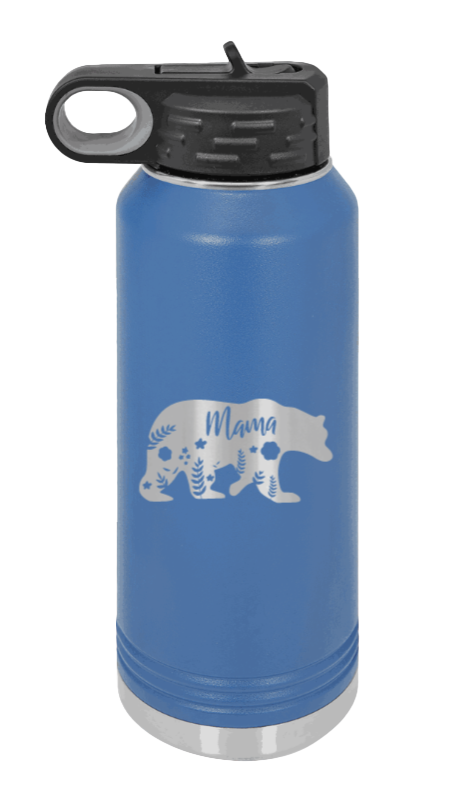 Mama Bear Floral - 32oz Water Bottle Laser Engraved- Royal Blue