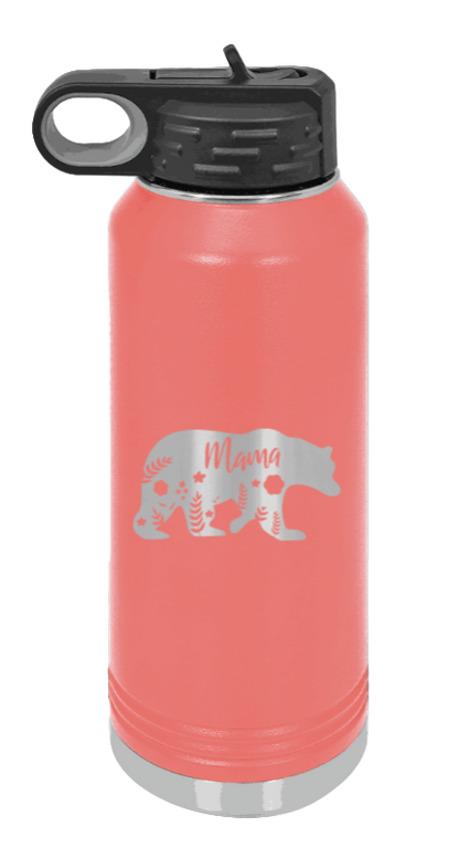 Mama Bear Floral - 32oz Water Bottle Laser Engraved- Coral
