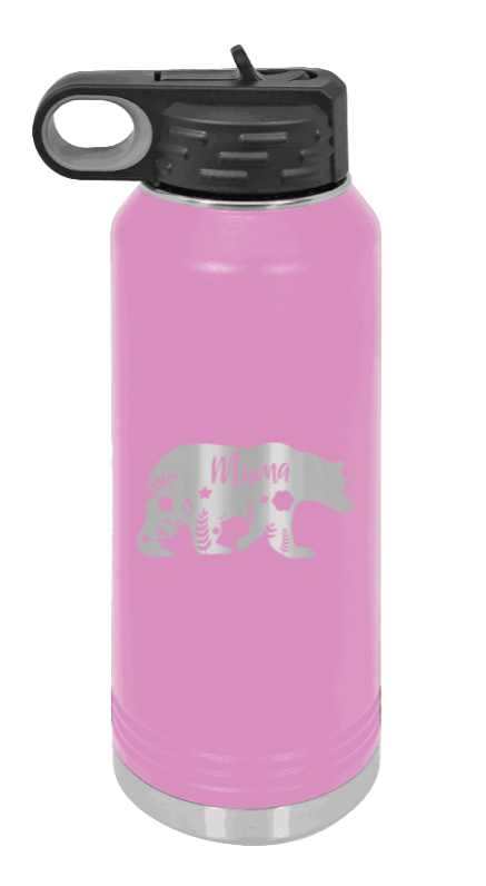Mama Bear Floral - 32oz Water Bottle Laser Engraved- Light Purple