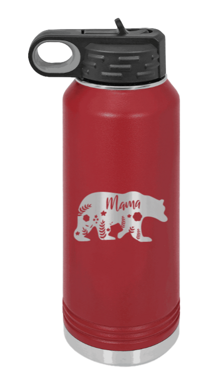 Mama Bear Floral - 32oz Water Bottle Laser Engraved- Maroon