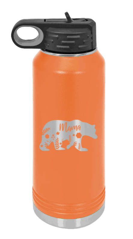 Mama Bear Floral - 32oz Water Bottle Laser Engraved- Orange