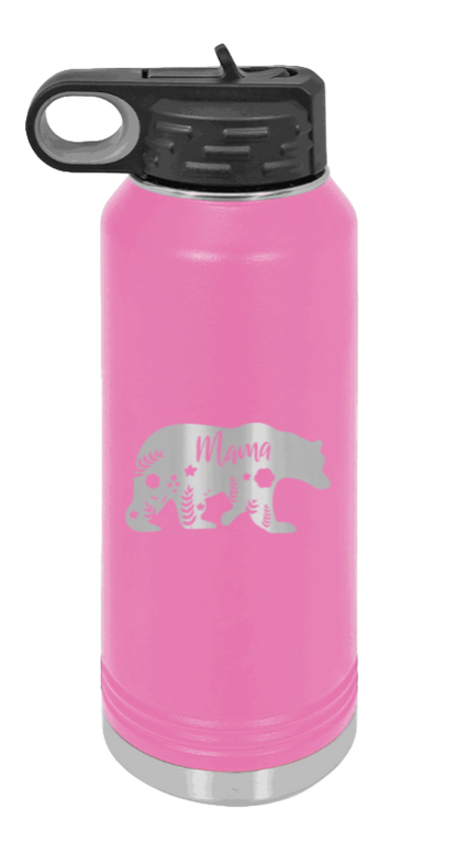 Mama Bear Floral - 32oz Water Bottle Laser Engraved- Pink