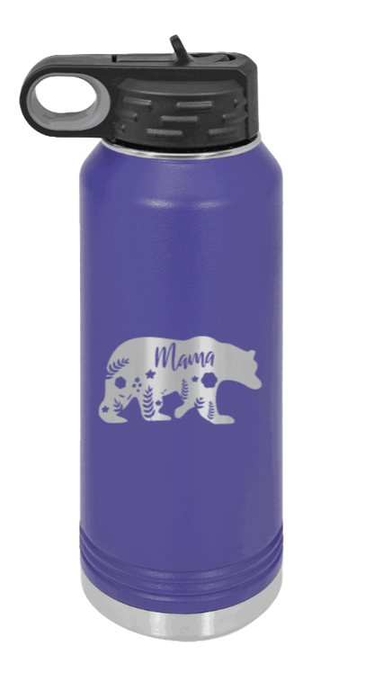 Mama Bear Floral - 32oz Water Bottle Laser Engraved- Purple