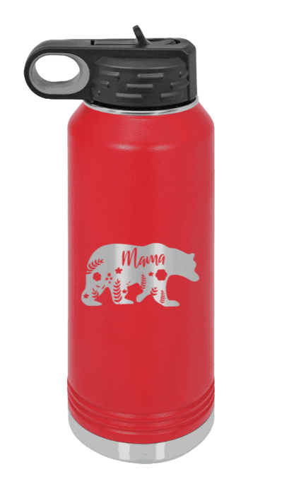 Mama Bear Floral - 32oz Water Bottle Laser Engraved- Red