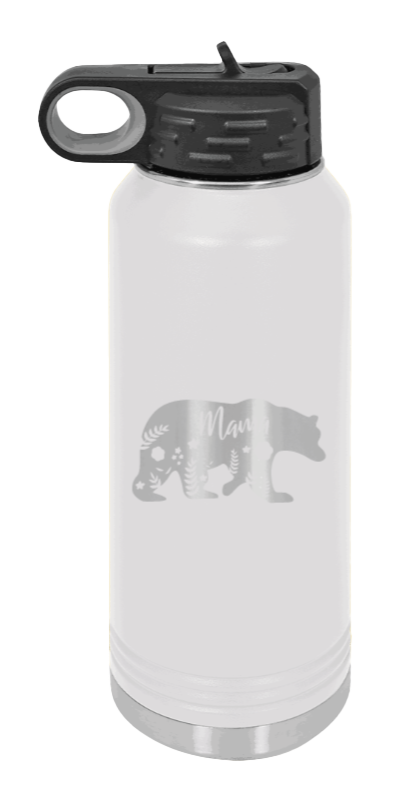 Mama Bear Floral - 32oz Water Bottle Laser Engraved- White