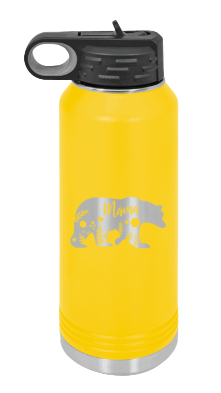 Mama Bear Floral - 32oz Water Bottle Laser Engraved- Yellow