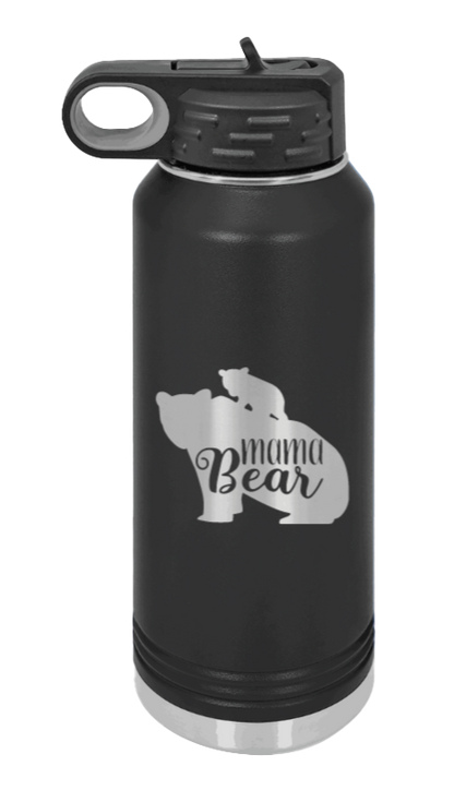  Mama Bear With Cub - 32oz Water Bottle Laser Engraved- Black