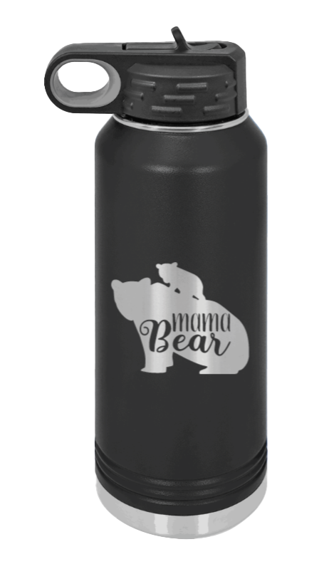  Mama Bear With Cub - 32oz Water Bottle Laser Engraved- Black