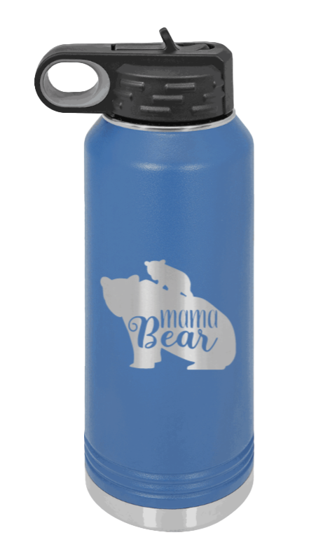  Mama Bear With Cub - 32oz Water Bottle Laser Engraved- Royal Blue