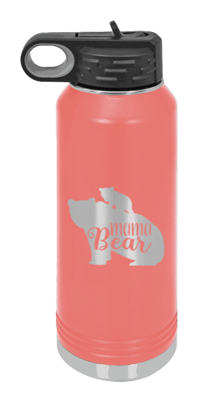  Mama Bear With Cub - 32oz Water Bottle Laser Engraved- Coral
