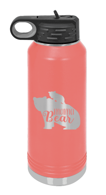 Mama Bear With Cub - 32oz Water Bottle Laser Engraved- Coral