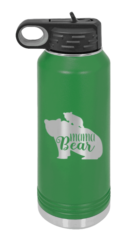  Mama Bear With Cub - 32oz Water Bottle Laser Engraved- Green