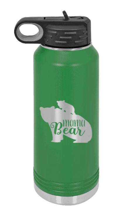  Mama Bear With Cub - 32oz Water Bottle Laser Engraved- Green