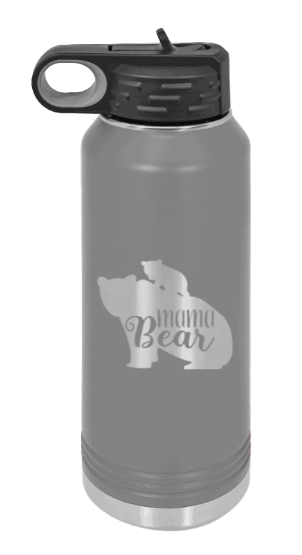  Mama Bear With Cub - 32oz Water Bottle Laser Engraved- Dark Grey