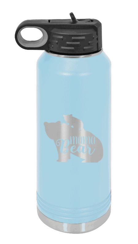  Mama Bear With Cub - 32oz Water Bottle Laser Engraved- Light Blue