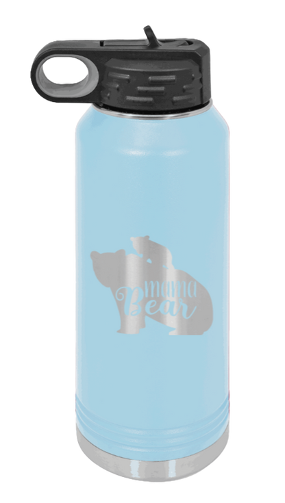  Mama Bear With Cub - 32oz Water Bottle Laser Engraved- Light Blue