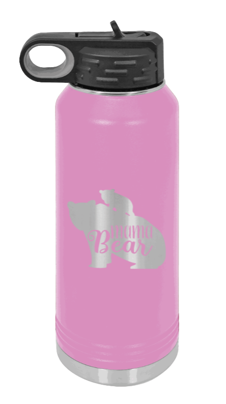  Mama Bear With Cub - 32oz Water Bottle Laser Engraved- Light Purple