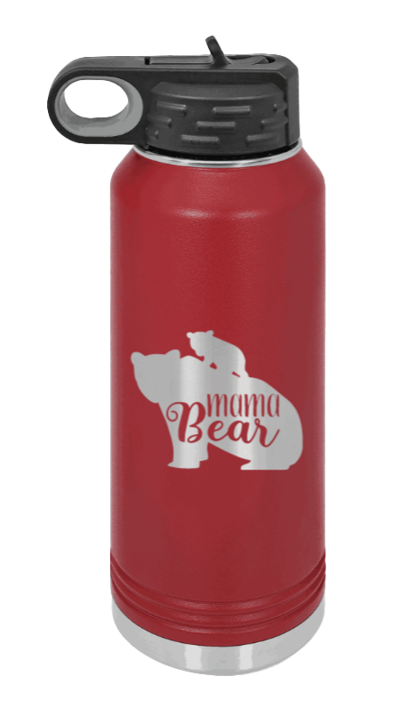  Mama Bear With Cub - 32oz Water Bottle Laser Engraved- Maroon