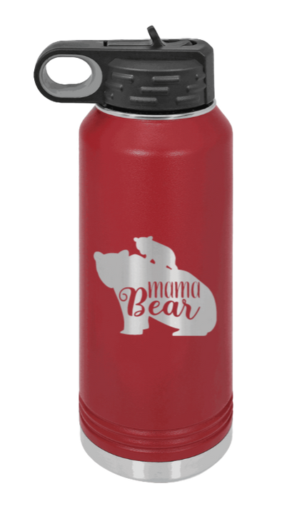  Mama Bear With Cub - 32oz Water Bottle Laser Engraved- Maroon