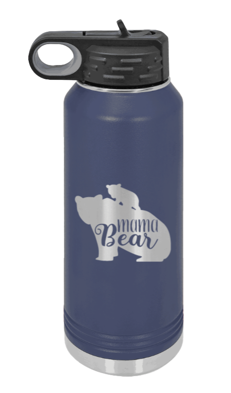  Mama Bear With Cub - 32oz Water Bottle Laser Engraved- Navy