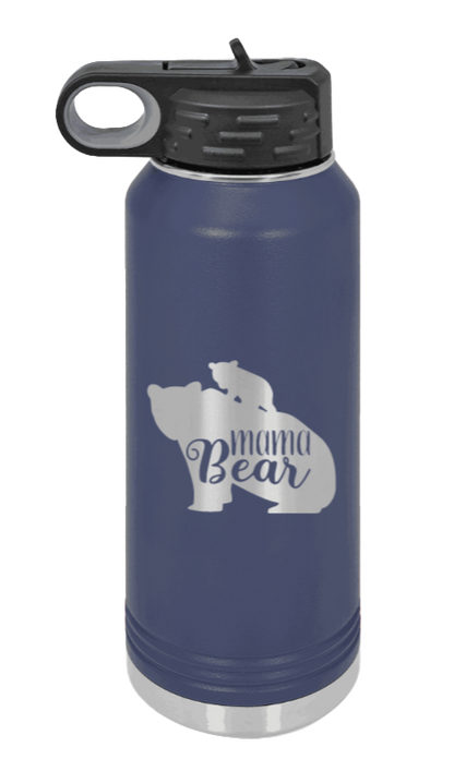  Mama Bear With Cub - 32oz Water Bottle Laser Engraved- Navy