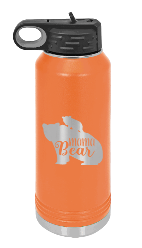  Mama Bear With Cub - 32oz Water Bottle Laser Engraved- Orange