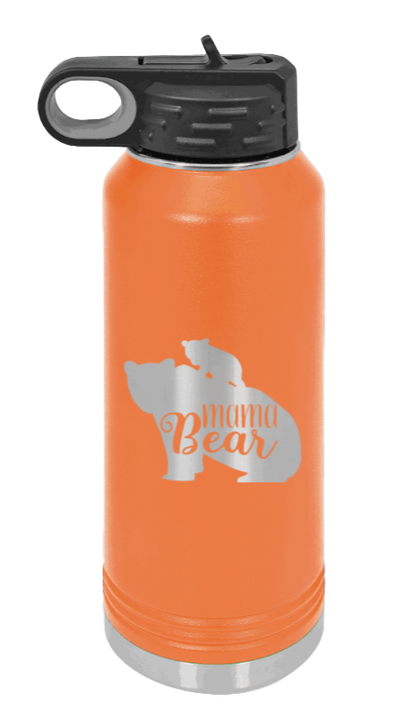  Mama Bear With Cub - 32oz Water Bottle Laser Engraved- Orange