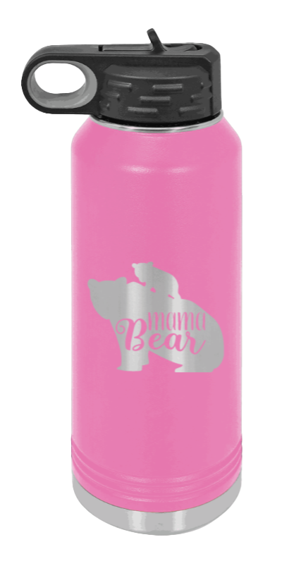  Mama Bear With Cub - 32oz Water Bottle Laser Engraved- Pink