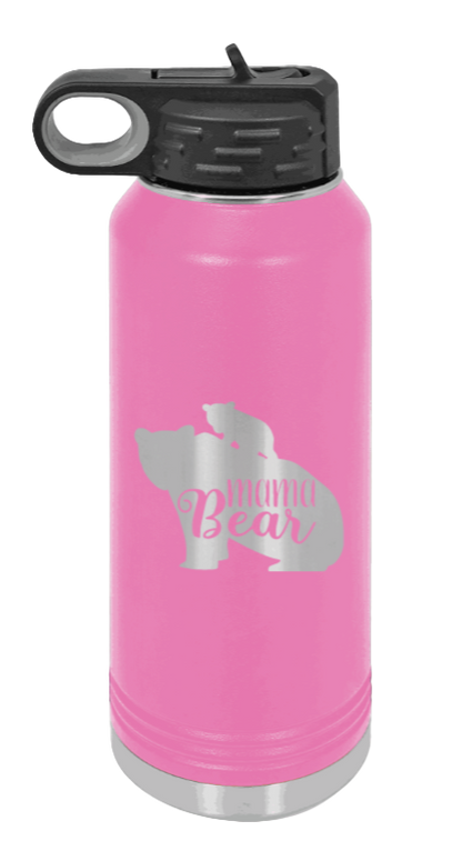  Mama Bear With Cub - 32oz Water Bottle Laser Engraved- Pink