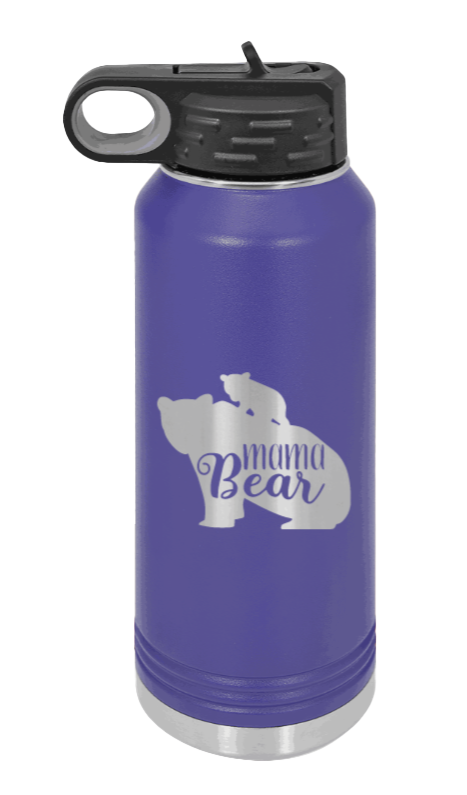  Mama Bear With Cub - 32oz Water Bottle Laser Engraved- Purple