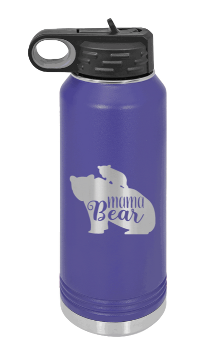  Mama Bear With Cub - 32oz Water Bottle Laser Engraved- Purple