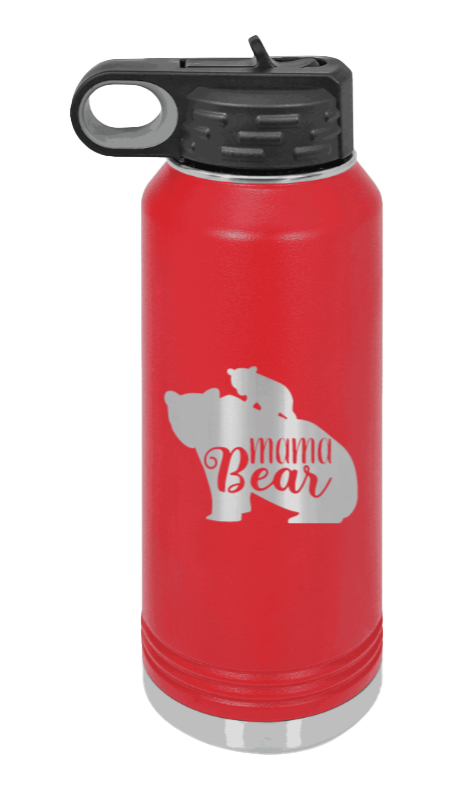  Mama Bear With Cub - 32oz Water Bottle Laser Engraved- Red