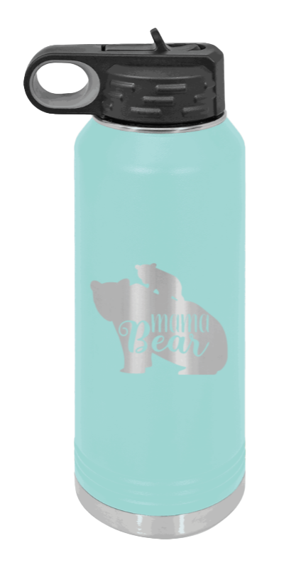  Mama Bear With Cub - 32oz Water Bottle Laser Engraved- Teal