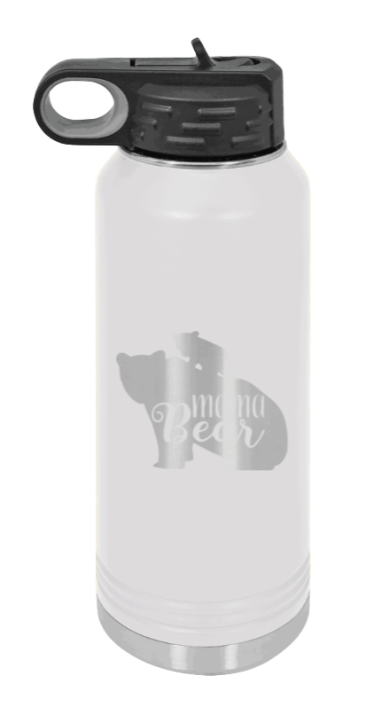  Mama Bear With Cub - 32oz Water Bottle Laser Engraved- White