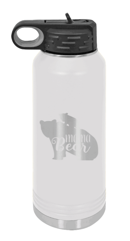  Mama Bear With Cub - 32oz Water Bottle Laser Engraved- White